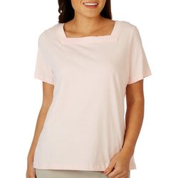 Coral Bay Womens Lace Square Neck Short Sleeve Tee