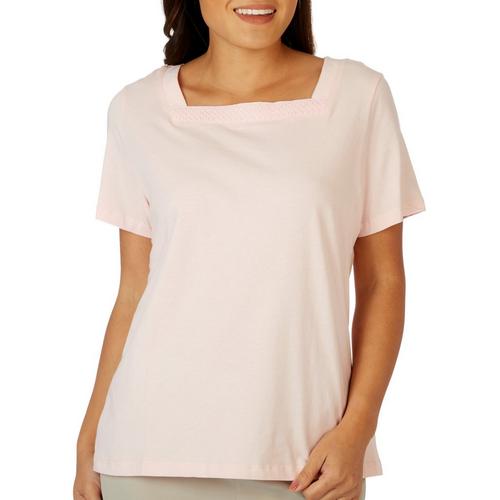 Coral Bay Womens Lace Square Neck Short Sleeve