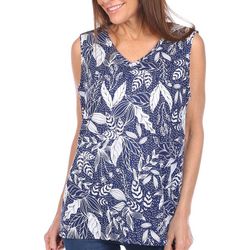 Coral Bay Womens V-Neck Leaf Sleeveless Top