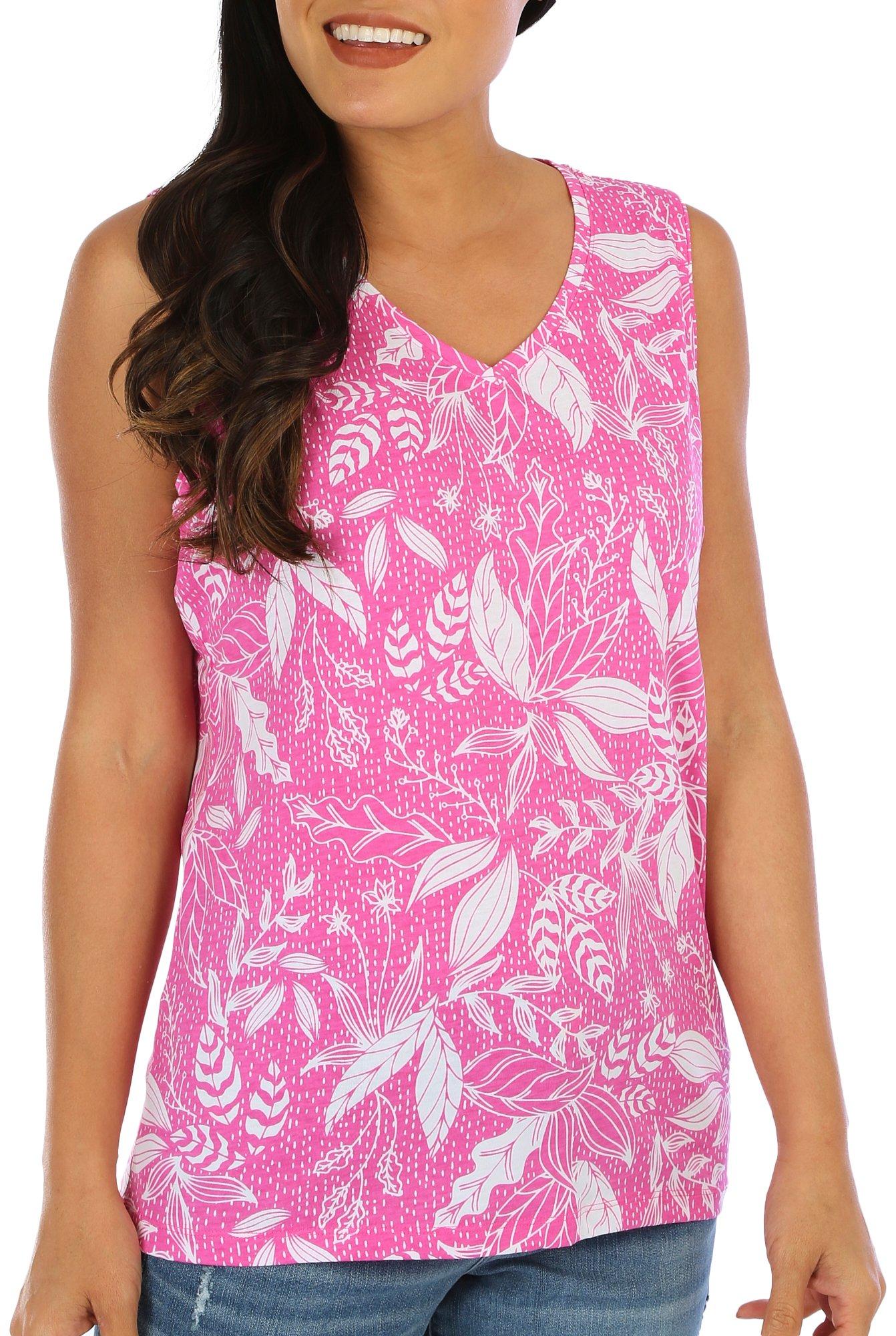 Coral Bay Womens Tropical Fronds Print Scoop Neck