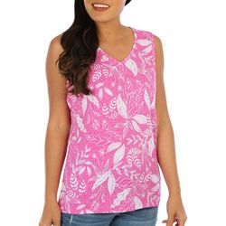 Coral Bay Womens Tropical Fronds Print Scoop Neck Tank Top