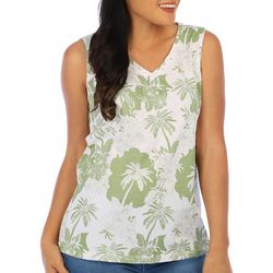 Coral Bay Womens Floral & Palm Print V-Neck Sleeveless Top