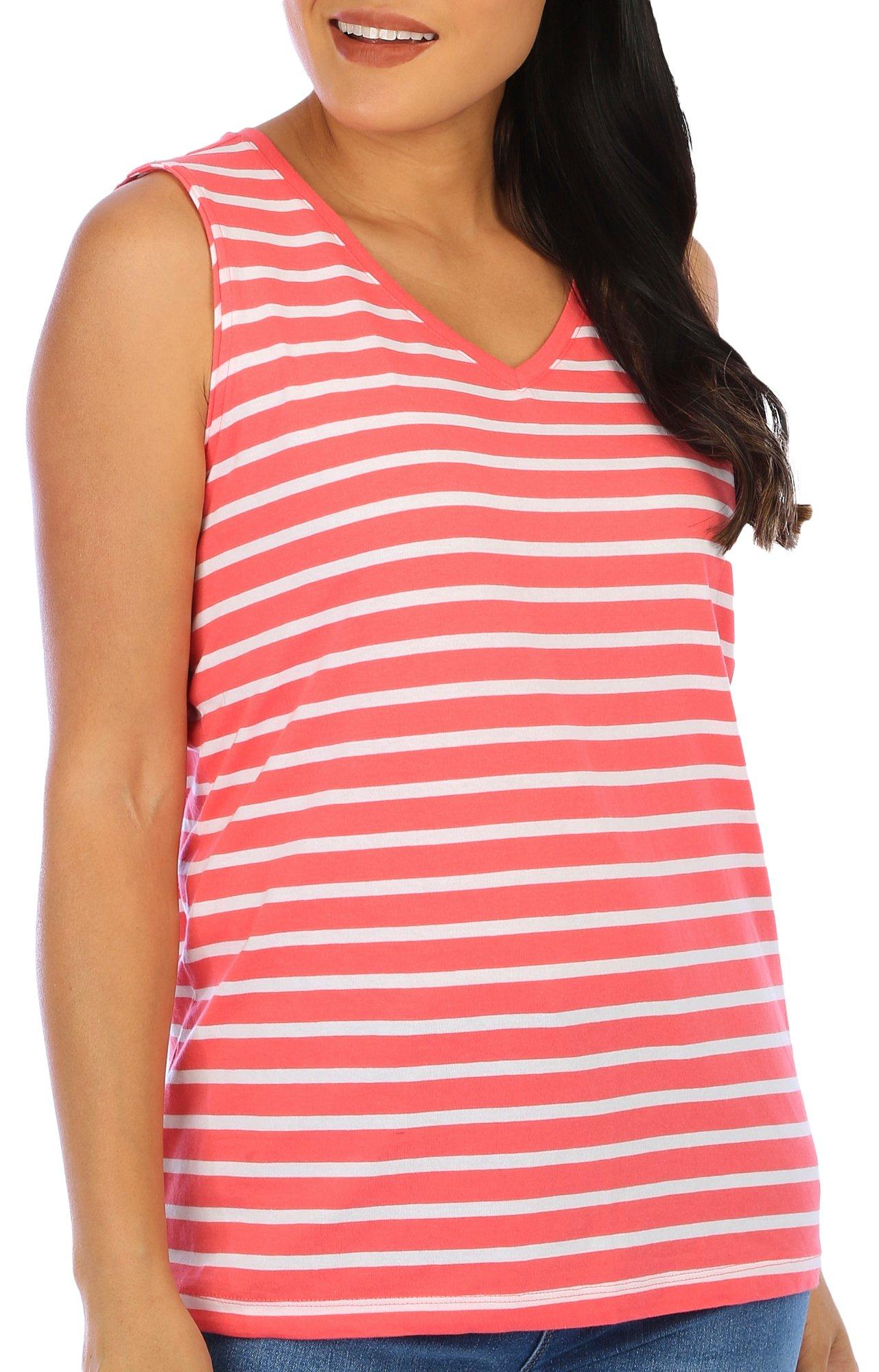 Coral Bay Womens Stripe Print V-Neck Sleeveless Top