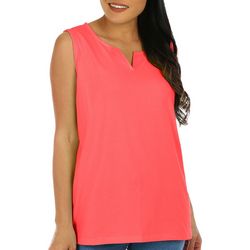 Coral Bay Womens Solid Split Round Neck Tank Top