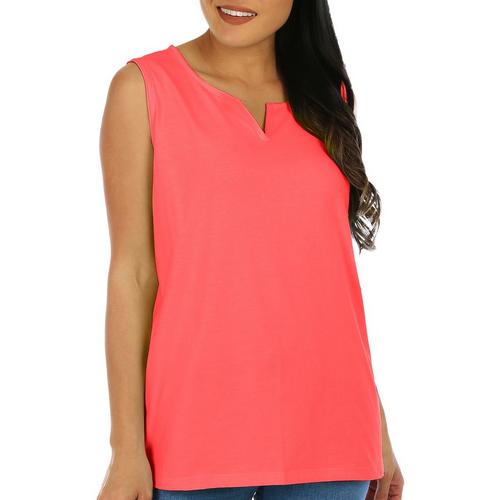 Coral Bay Womens Solid Split Round Neck Tank