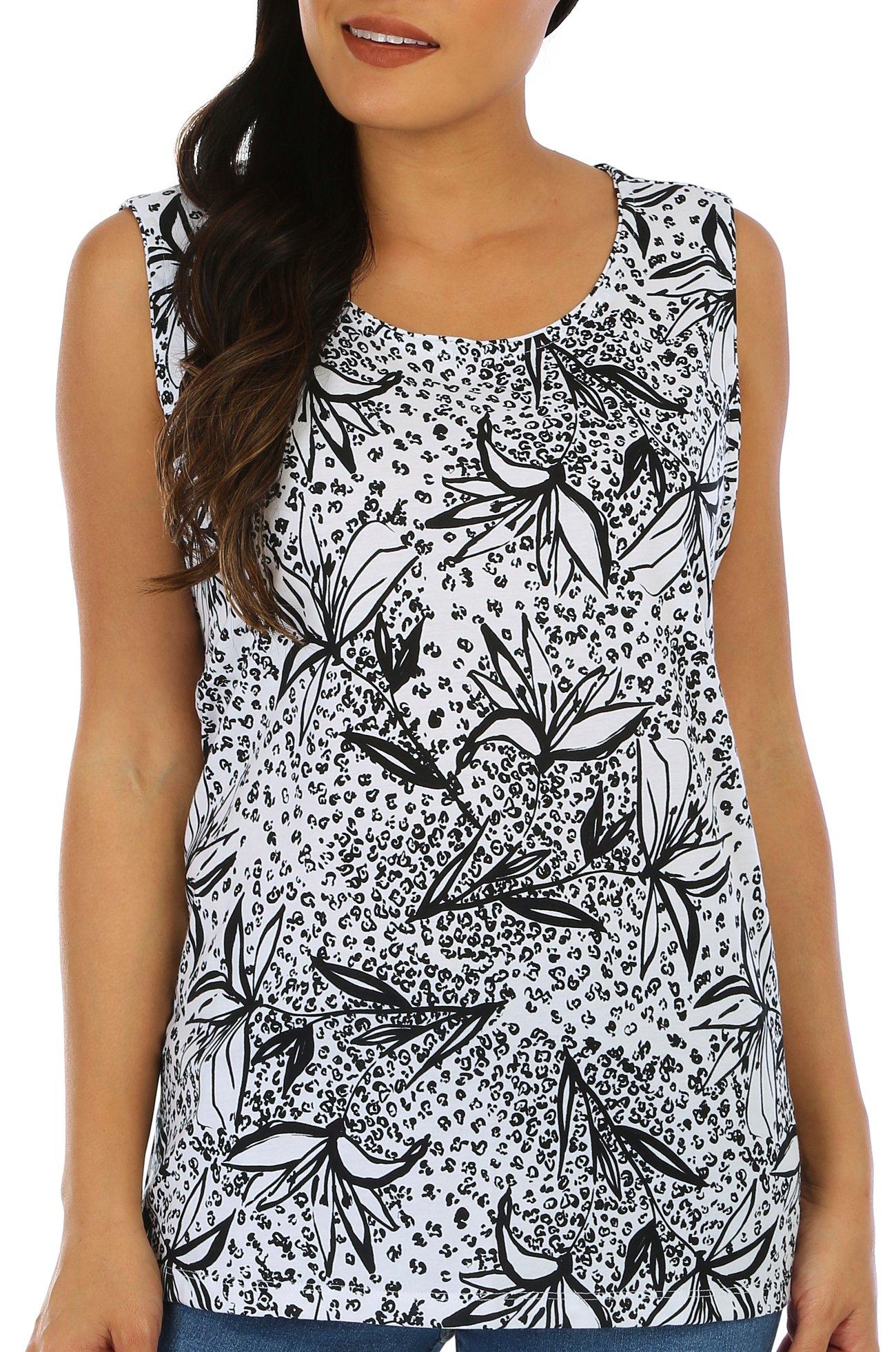 Coral Bay Womens Floral Print Scoop Neck Tank Top