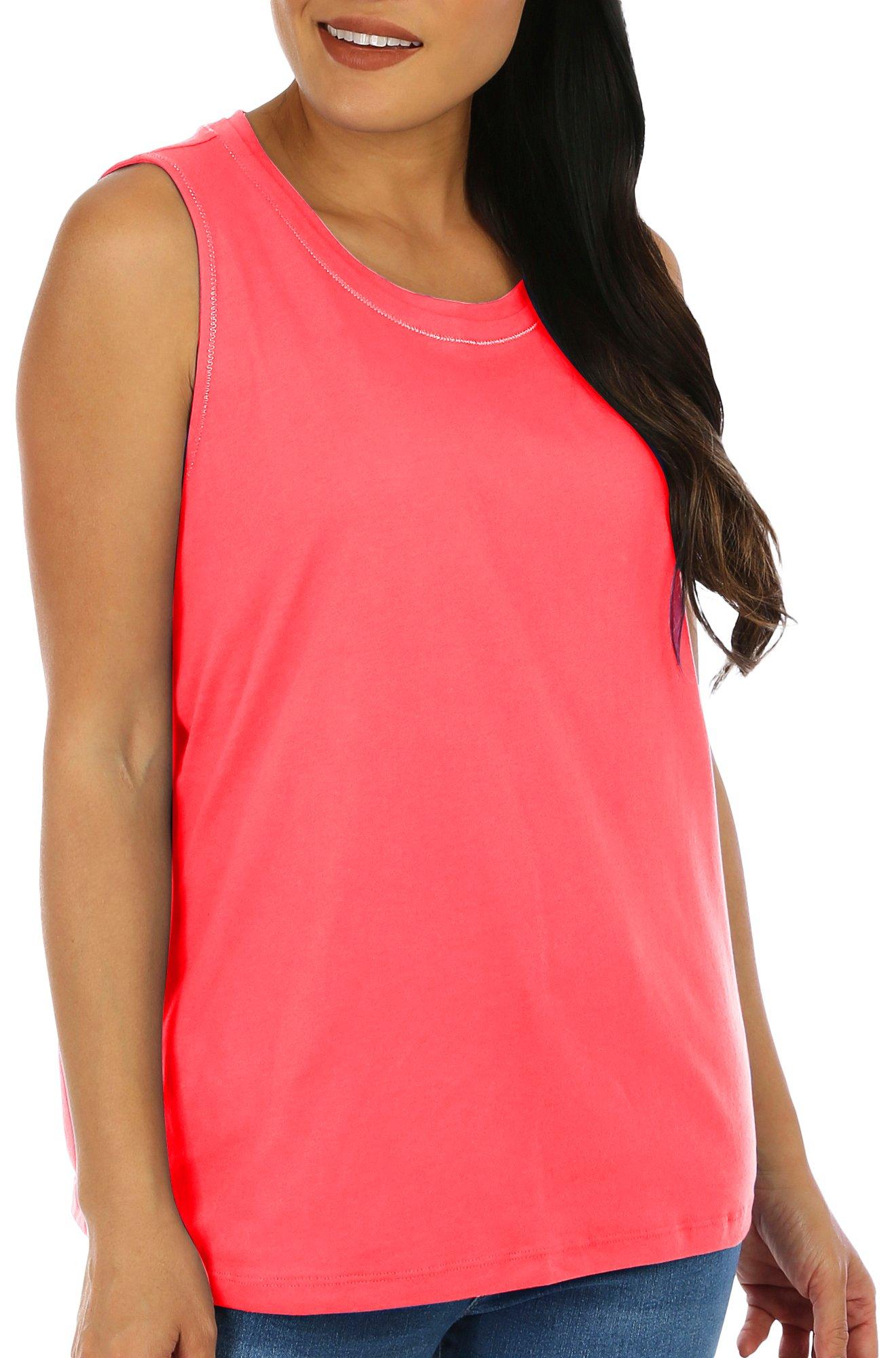 Coral Bay Womens Solid Embellished Round Neck Tank Top