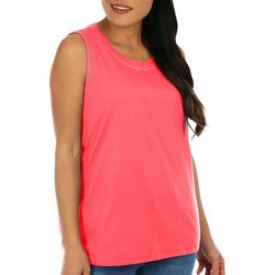 Coral Bay Womens Solid Embellished Round Neck Tank Top