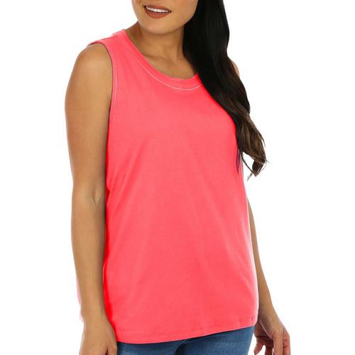 Coral Bay Womens Solid Embellished Round Neck Tank