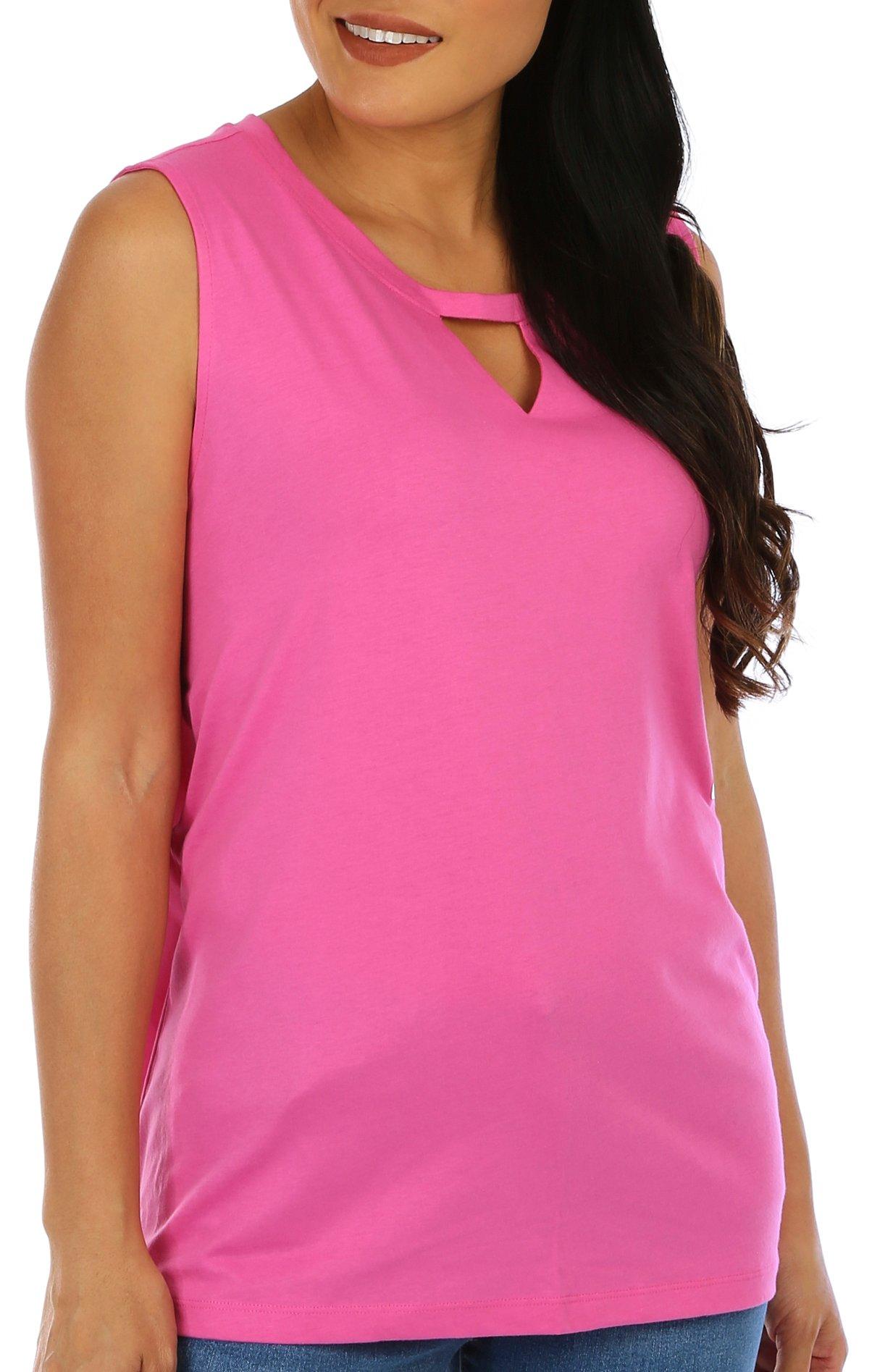 Coral Bay Womens Solid Keyhole Round Neck Tank Top