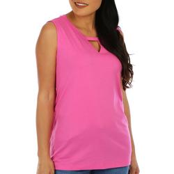 Womens Solid Keyhole Round Neck Tank Top