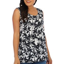 Coral Bay Womens Palm Print Scoop Neck Sleeveless Top