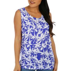 Coral Bay Womens Palm Print Scoop Neck Tank Top