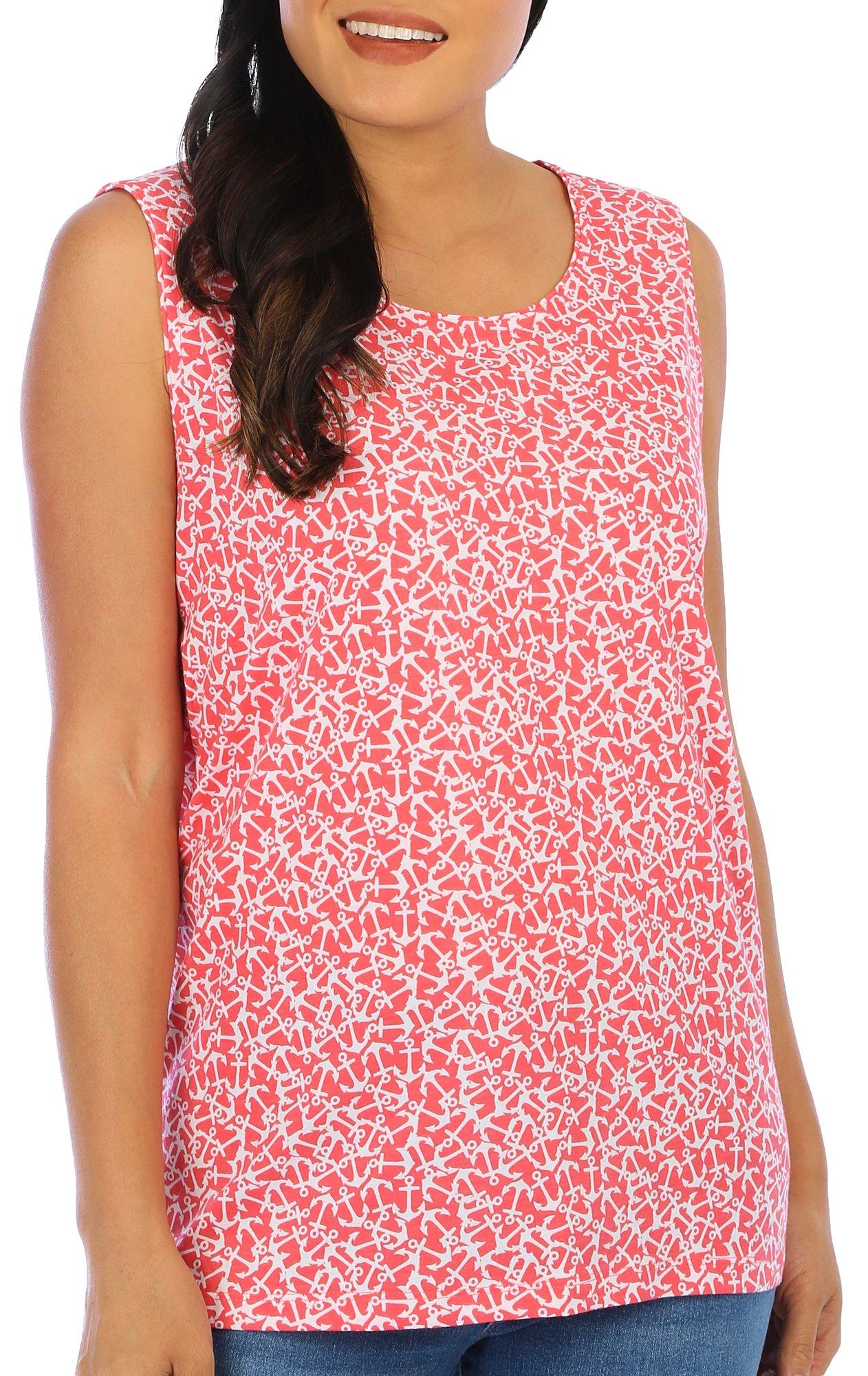 Coral Bay Womens Anchor Print Scoop Neck Tank