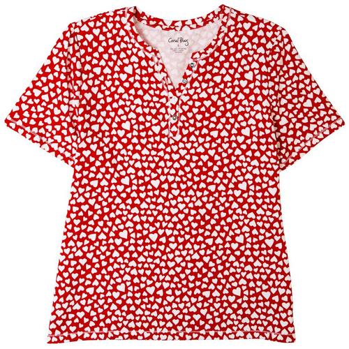 Coral Bay Womens Heart Henely Short Sleeve Top