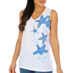 Coral Bay Womens Embellished Star Fish  Sleeveless Top