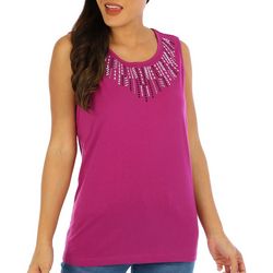Coral Bay Womens Jewel Embellished Sleeveless Top