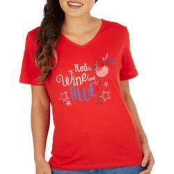 Womens Red Wine and Blue Short Sleeve Top