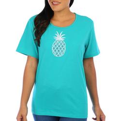 Womens Solid Embroidered Pineapple Tee
