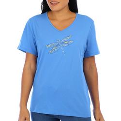 Womens Solid V-Neck Dragonfly Tee