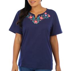 Womens Floral Embroidered Short Sleeve Top