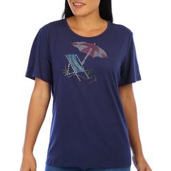 Womens Solid Embroidered Beach Chair Tee