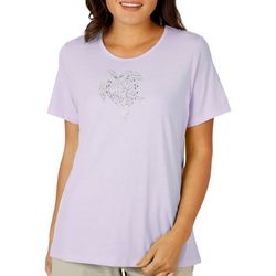 Coral Bay Womens Embellished Sea Turtle Short Sleeve Top