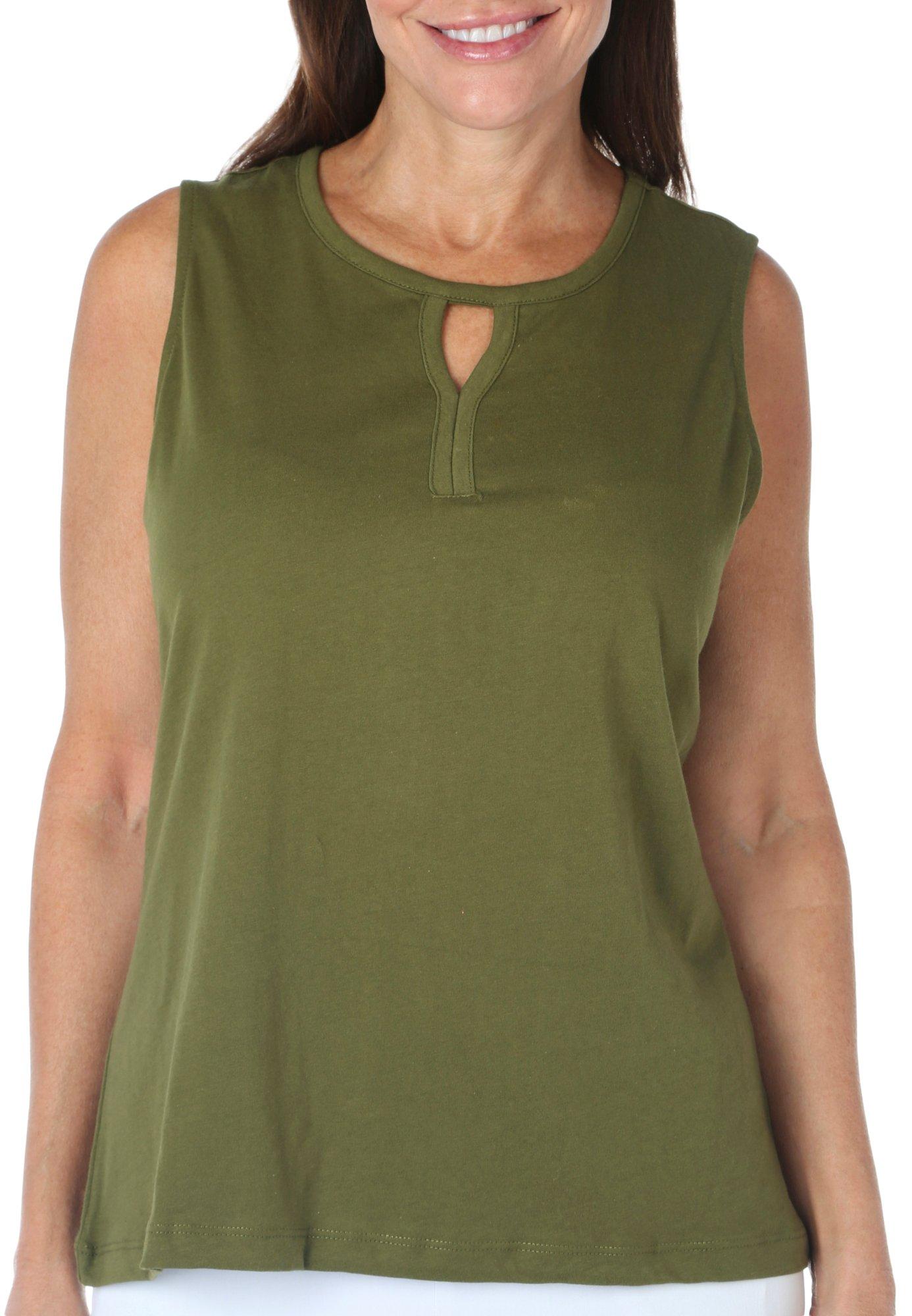 Coral Bay Womens Solid Keyhole Sleeveless Top