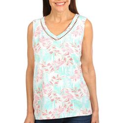 Coral Bay Womens Fronds Print Crochet Sleeveless Top