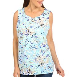 Coral Bay Womens Criss Cross Butterfly Print Sleeveless Top