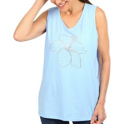Coral Bay Womens Embellished Flower Sleeveless Top
