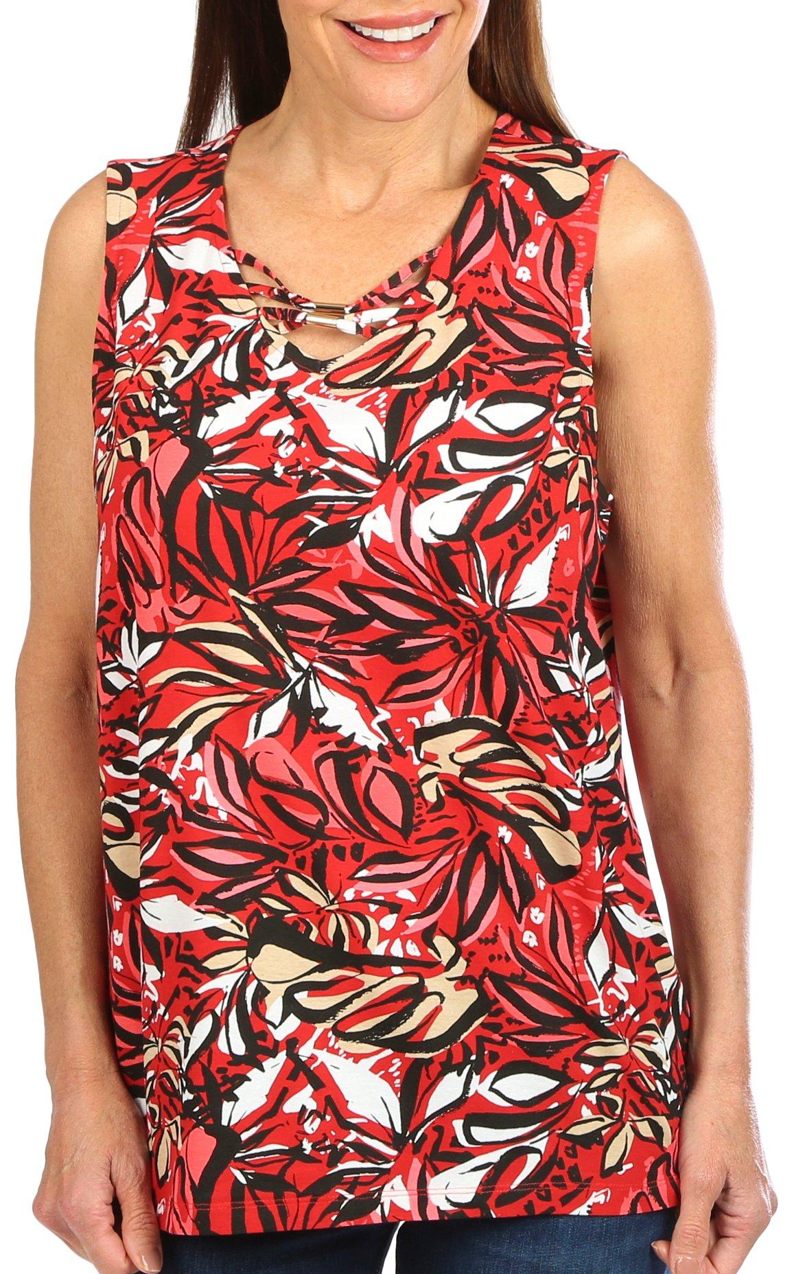 Coral Bay Womens V-Neck Wild Floral Sleeveless Top