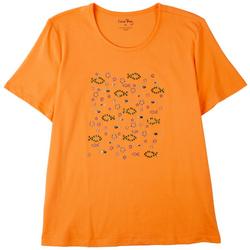 Womens Embellished Fish Crew Short Sleeve Top