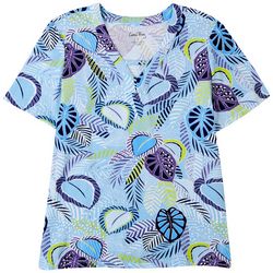 Coral Bay Womens Tropical Print Keyhole Short Sleeve Top