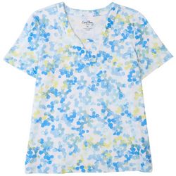 Coral Bay Womens Floral Print Keyhole Short Sleeve Top