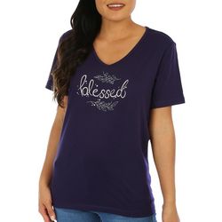 Coral Bay Womens Embroidered Blessed Short Sleeve Tee