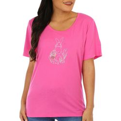 Coral Bay Womens Embroidered Easter Bunny Short Sleeve Top