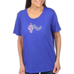 Coral Bay Womens Embellished Music Short Sleeve Top
