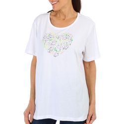 Coral Bay Womens Easter Bunny Heart Short Sleeve Top