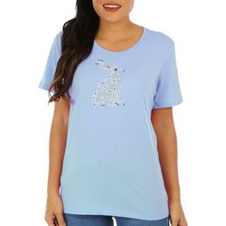 Coral Bay Womens Easter Bunny Sparkle Short Sleeve Top