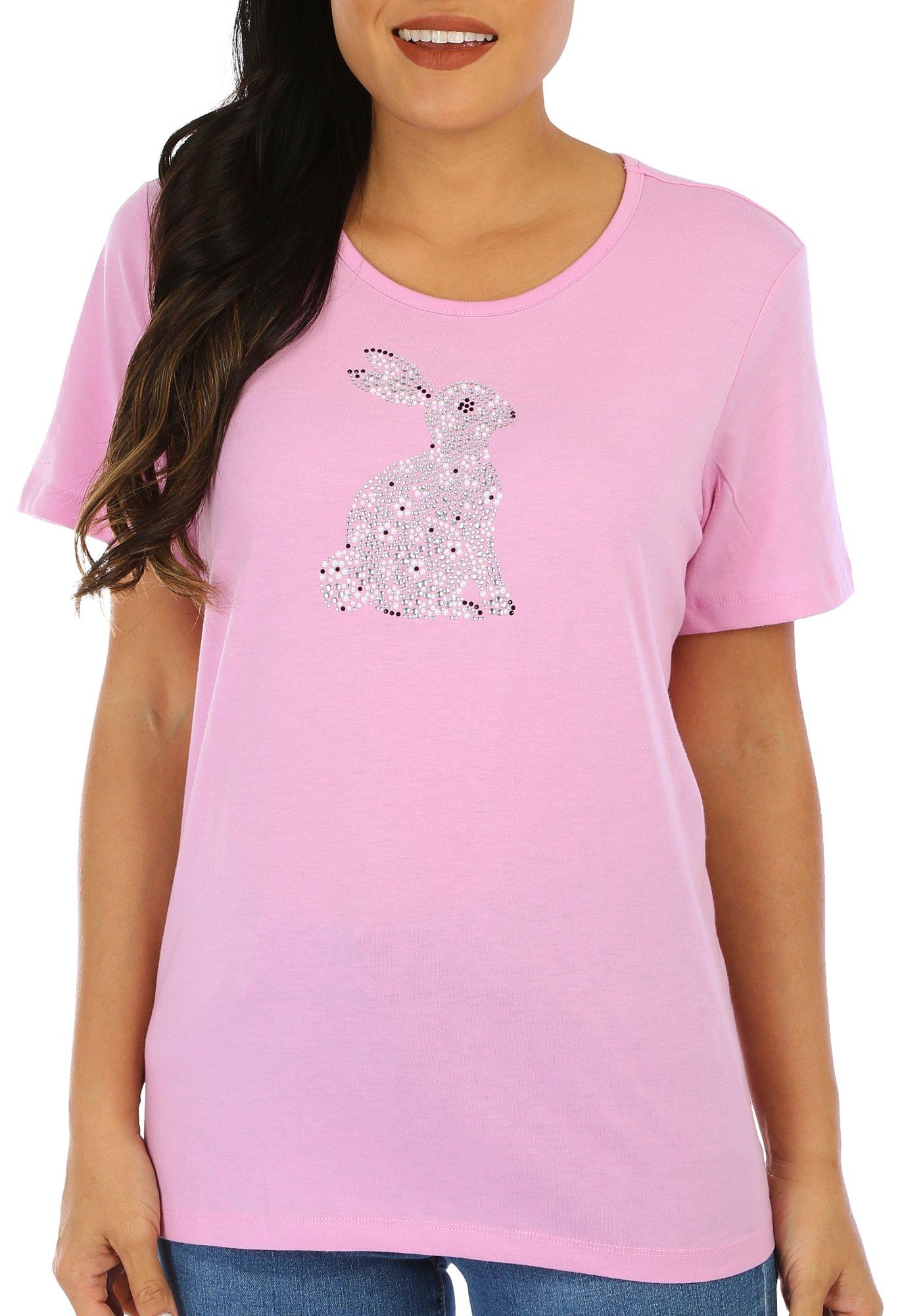 Coral Bay Womens Easter Bunny Sparkle Short Sleeve