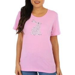 Coral Bay Womens Easter Bunny Sparkle Short Sleeve Top