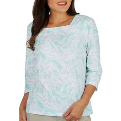 Coral Bay Womens  3/4 Sleeve Envelope Square Neck Top