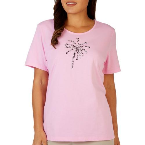 Coral Bay Womens Jewel Palm Scoop Neck Short