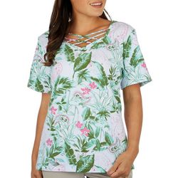 Womens Tropical Paisley Crisscross Short Sleeve Top