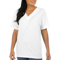 Womens Solid Layered Split-Neck Short Sleeve Top