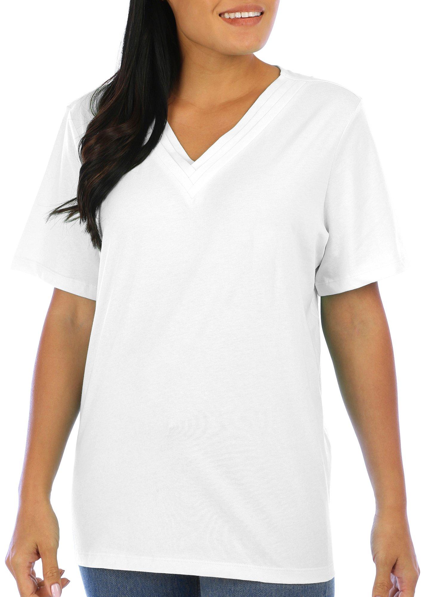 Womens Solid Layered Split-Neck Short Sleeve Top