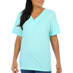 Womens Solid Layered V-Neckline Short Sleeve Top