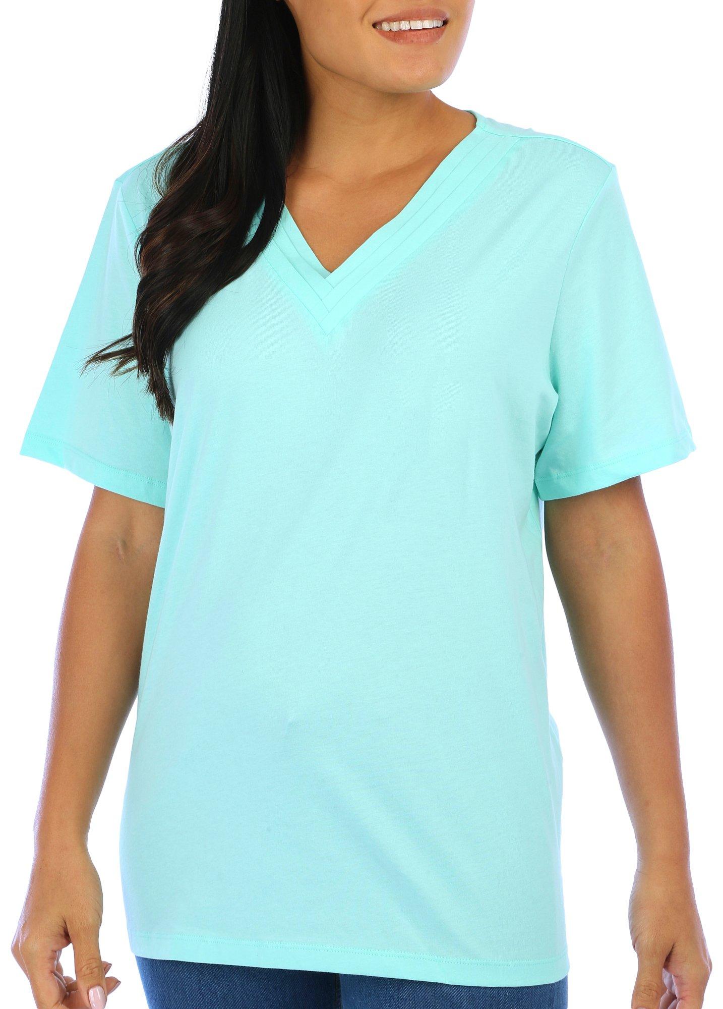 Womens Solid Layered V-Neckline Short Sleeve Top