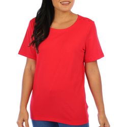 Coral Bay Womens Solid Button Accent Short Sleeve Top